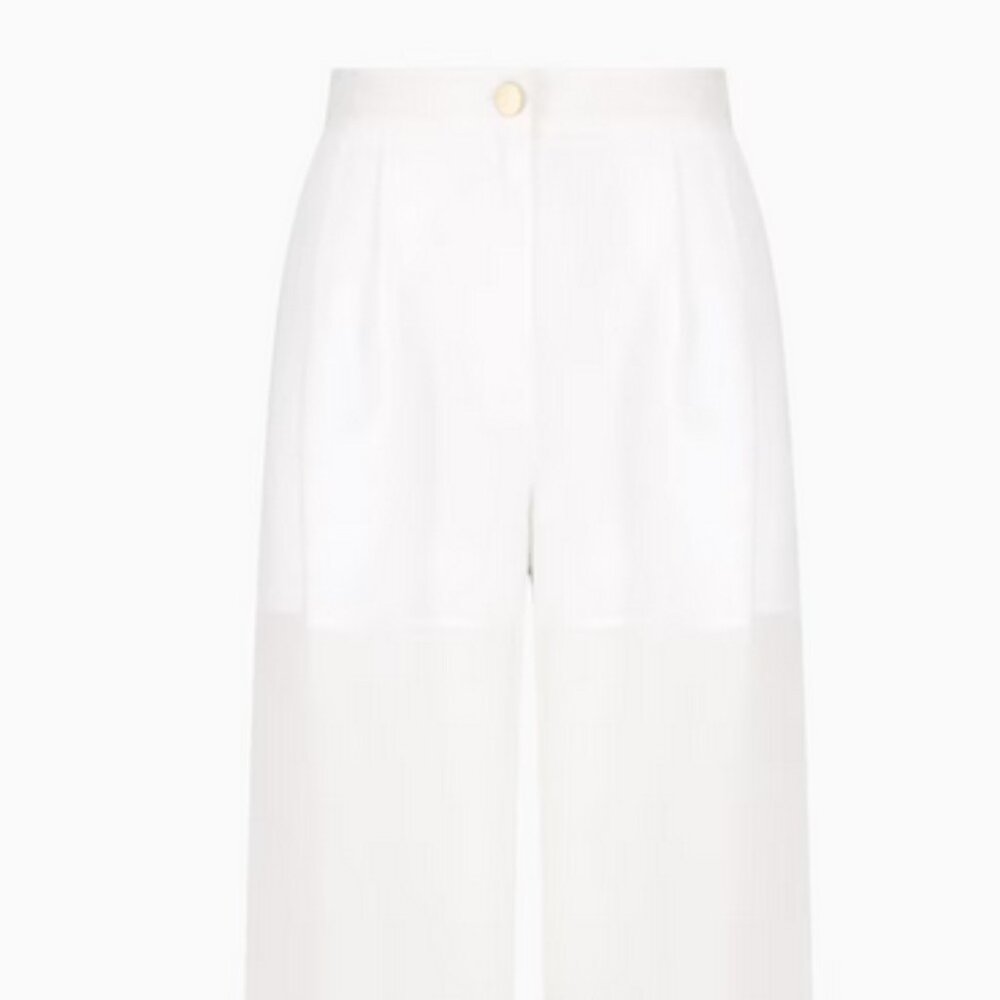 Armani Collezioni Cream-White Wide Leg Trousers